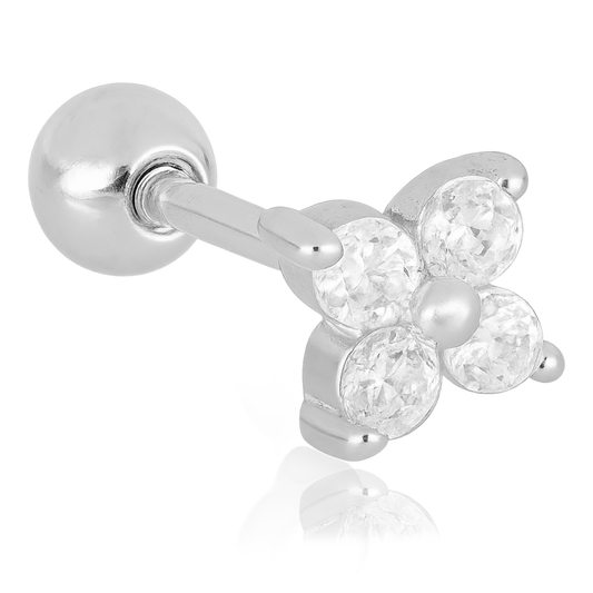 Mini Flower White Silver Earring