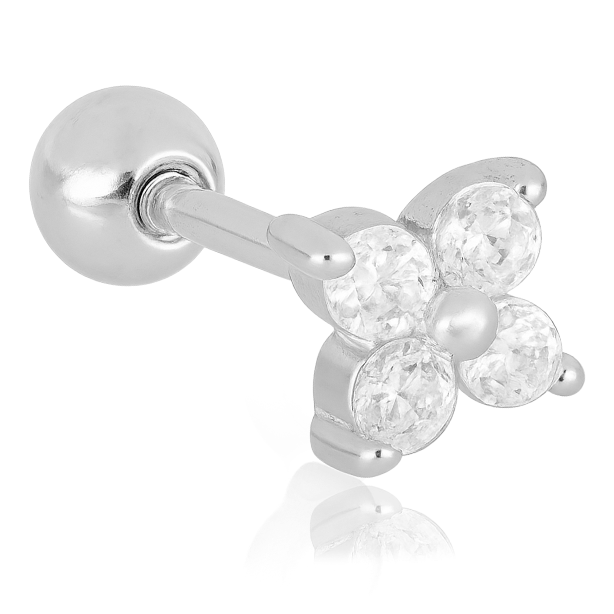 Mini Flower White Silver Earring