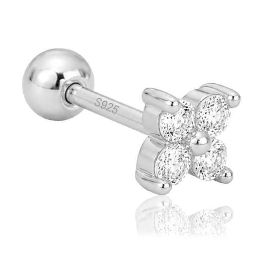 Orecchino a lobo Mini Fiore Bianco Argento