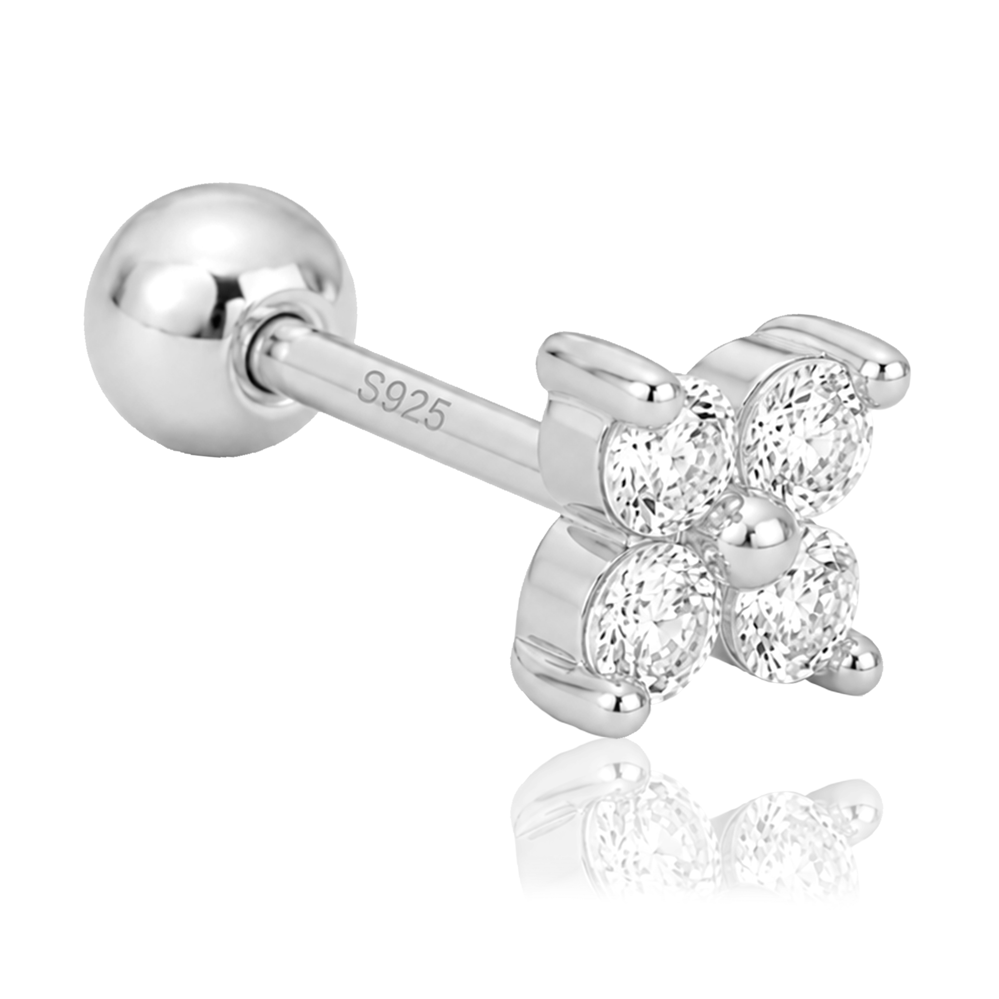 Orecchino a lobo Mini Fiore Bianco Argento