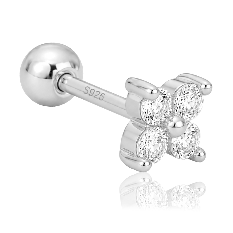 Mini Flower White Silver Earring