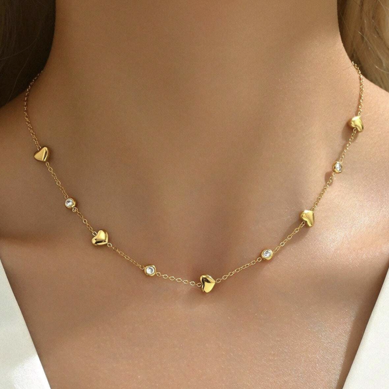 Choker Corazones y Circonitas Oro