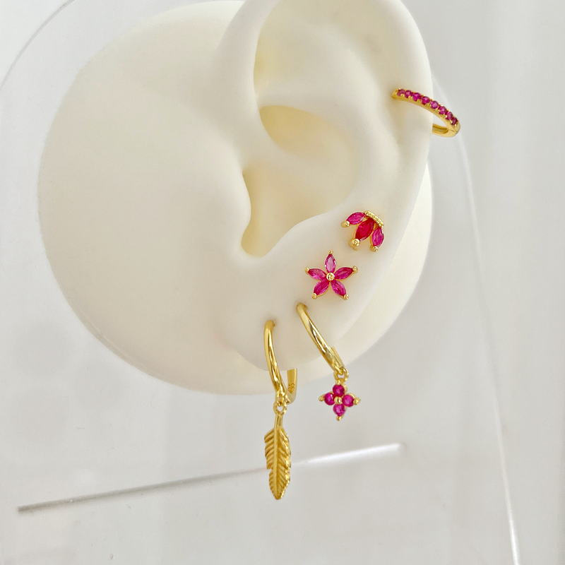 Pendiente Flor Rosa Oro