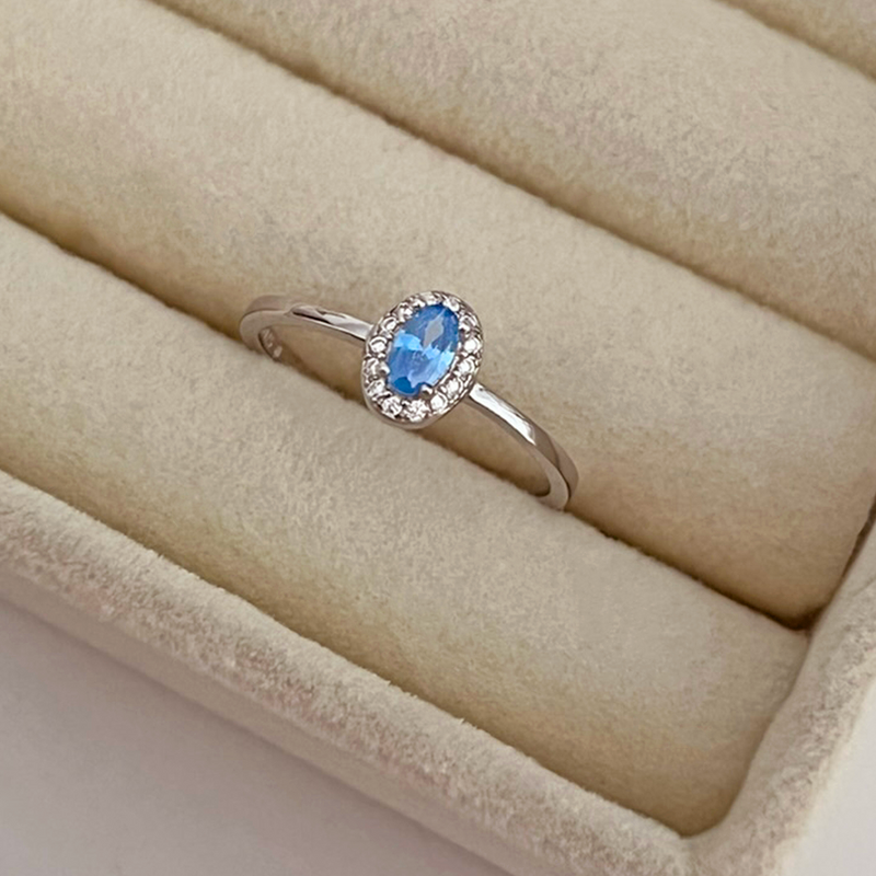 Anillo Mini Oval Celeste Plata