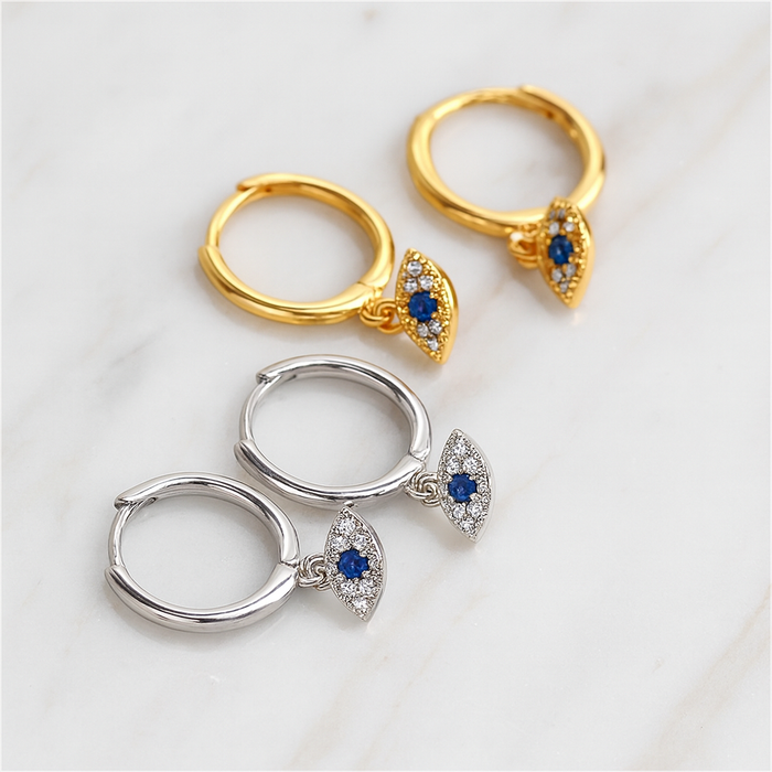 Blue Eyesclum Gold Earrings 