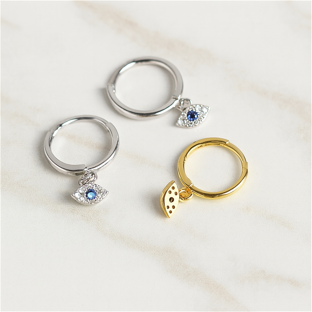 Blue Eyesclum Silver Hoops 