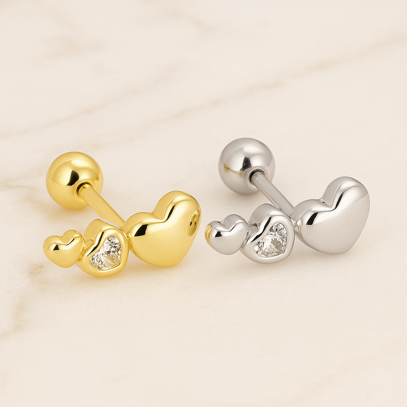 Pendiente Mini Corazones Plata