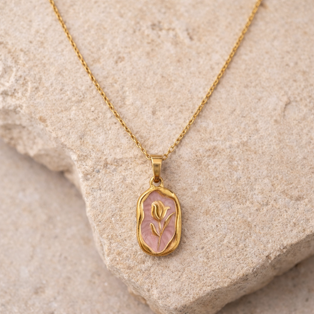 Collar Tulipán Rosa Oro