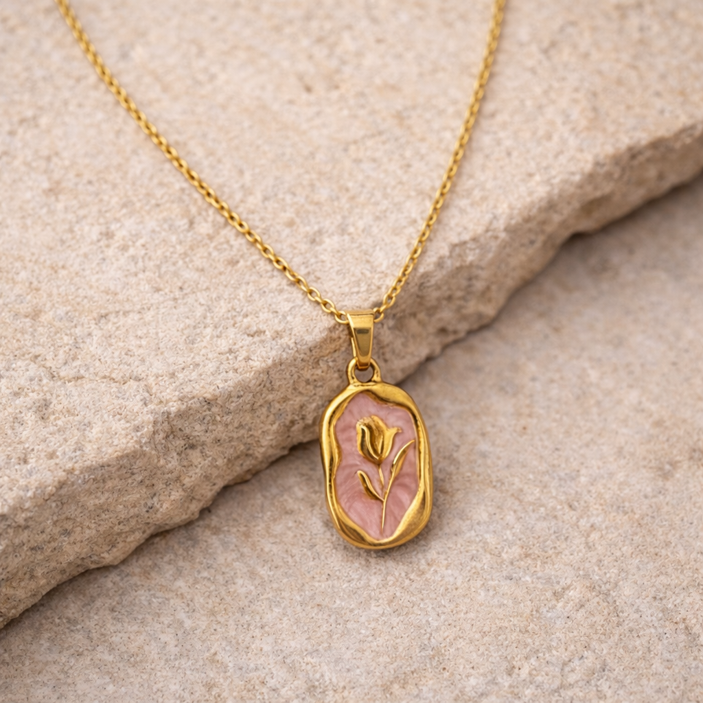 Collar Tulipán Rosa Oro