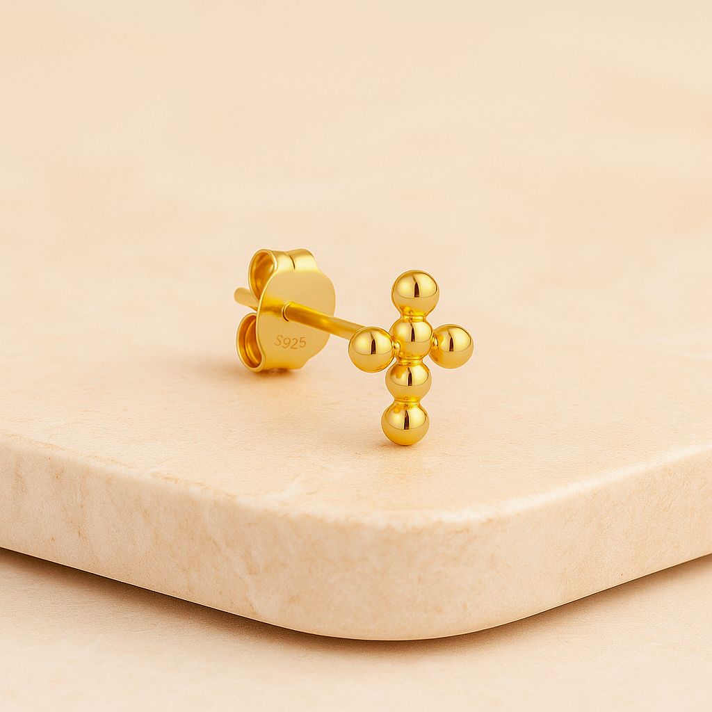 Gold Mini Cross Earring