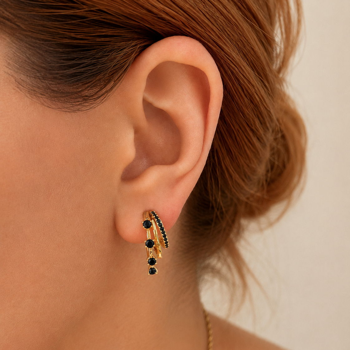 Aros Triple Aura Black Oro