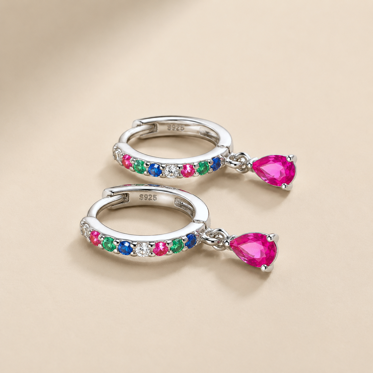 Ayla Colorful Silver Hoops