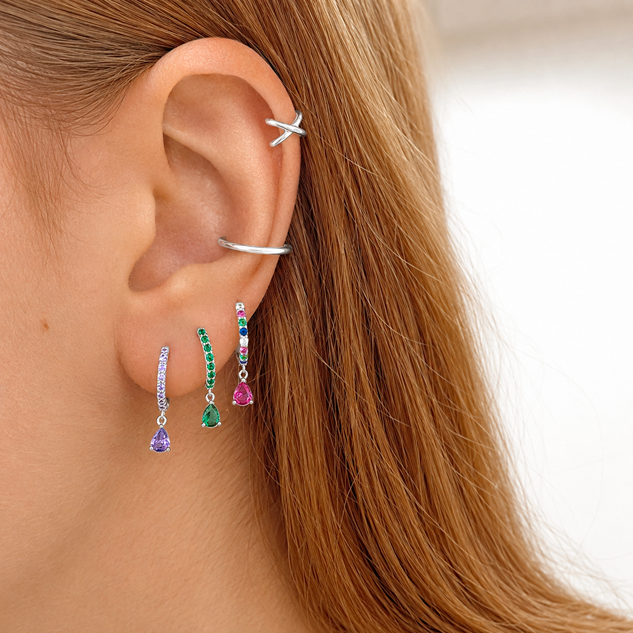 Ayla Colorful Silver Hoops