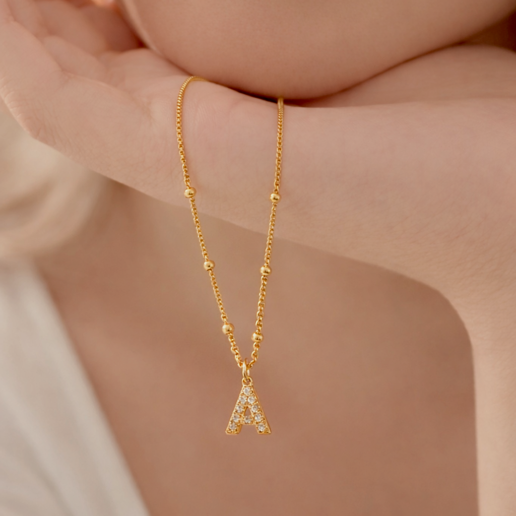 Collar Shiny Inicial Bolitas Oro