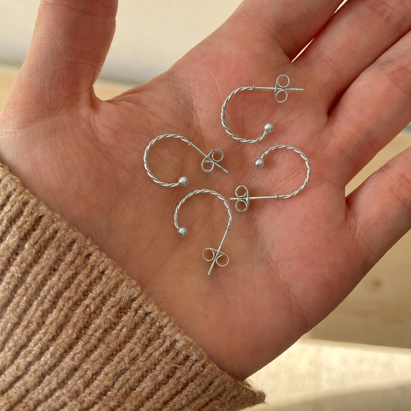 Aros Mini Curly Plata
