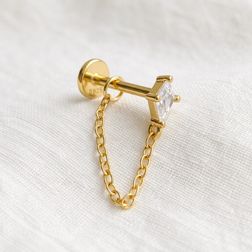 Pendiente Shiny Rombo Cadenita Oro