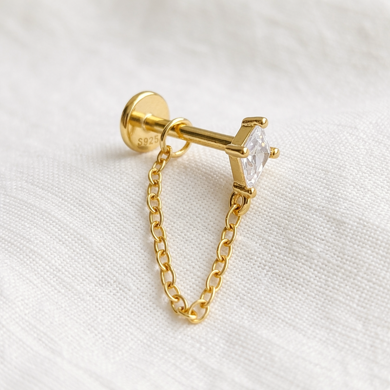 Pendiente Shiny Rombo Cadenita Oro