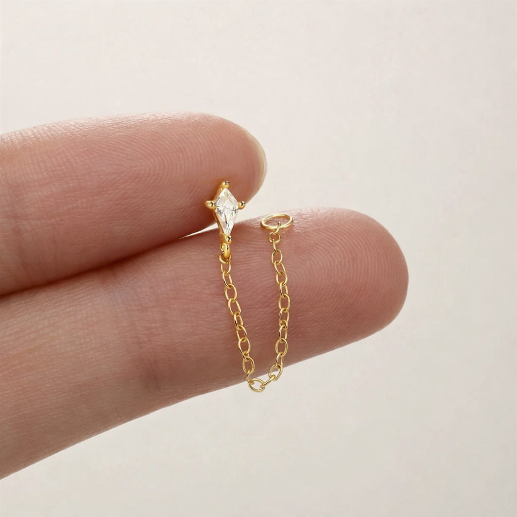 Pendiente Shiny Rombo Cadenita Oro