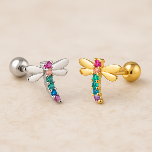 Pendiente Colorful Libélula Oro
