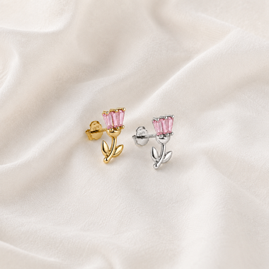 Orecchino a bottone a forma di tulipano in oro rosa