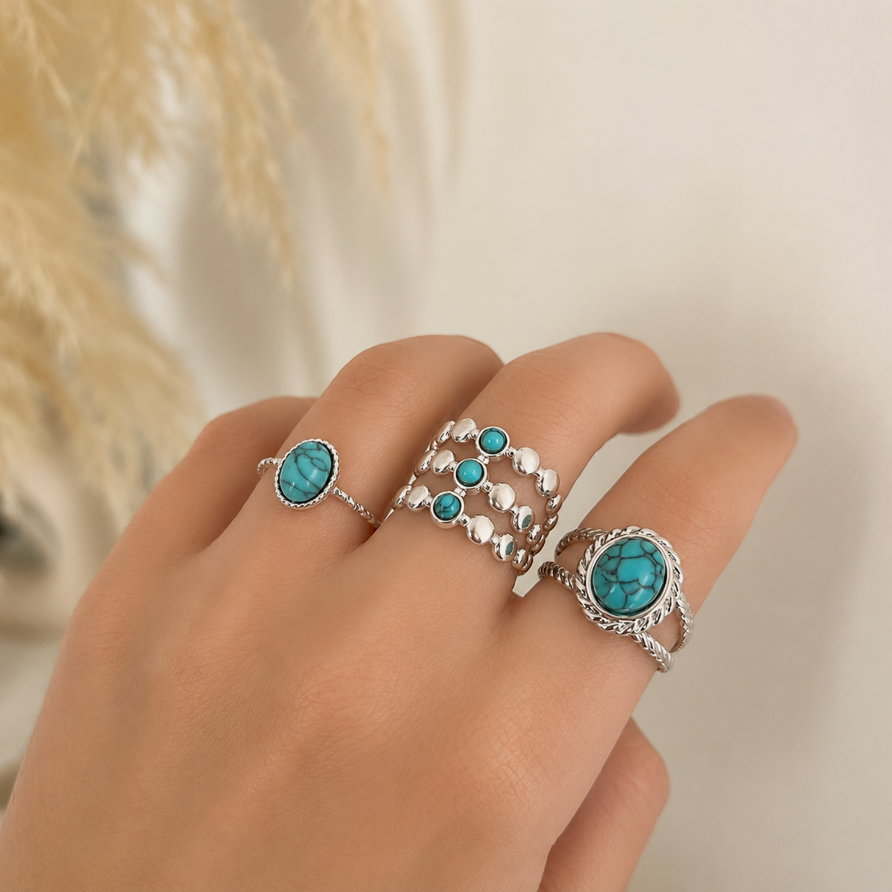 Anillo Oval Turquesa Plata