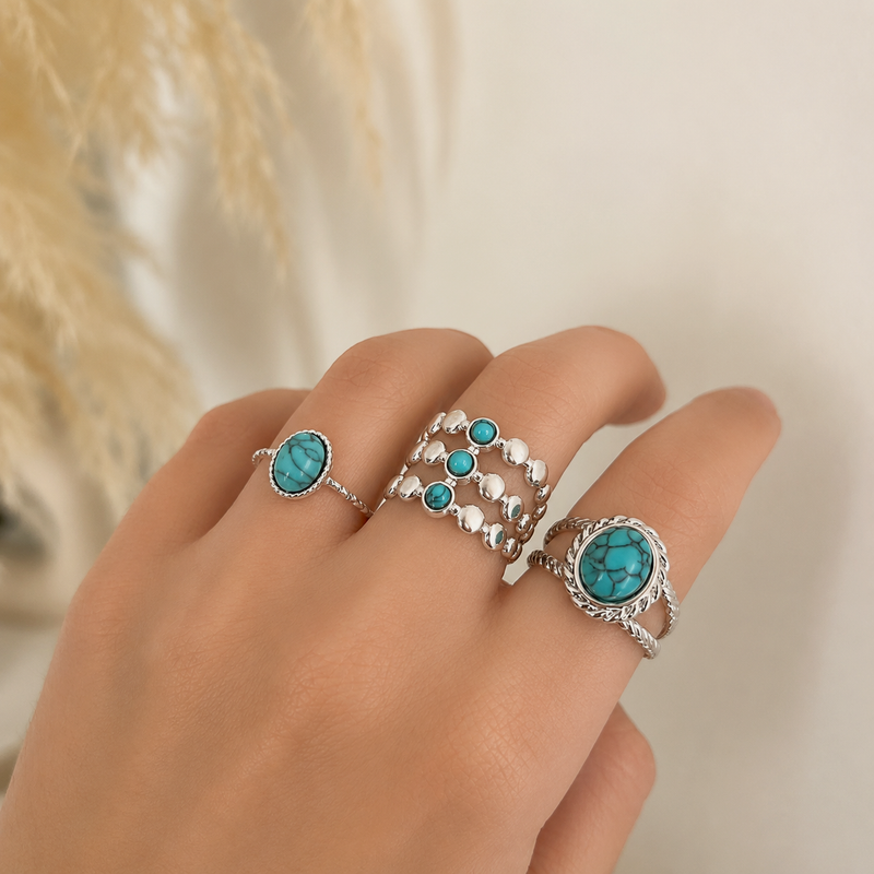 Anillo Oval Turquesa Plata