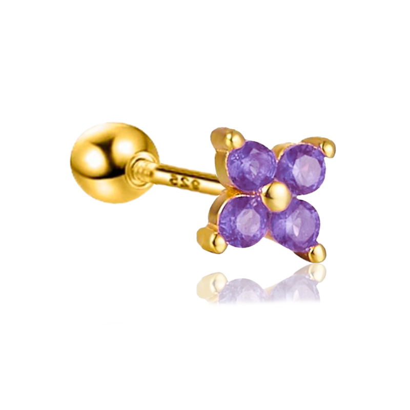 Pendiente Mini Flor Lila Oro