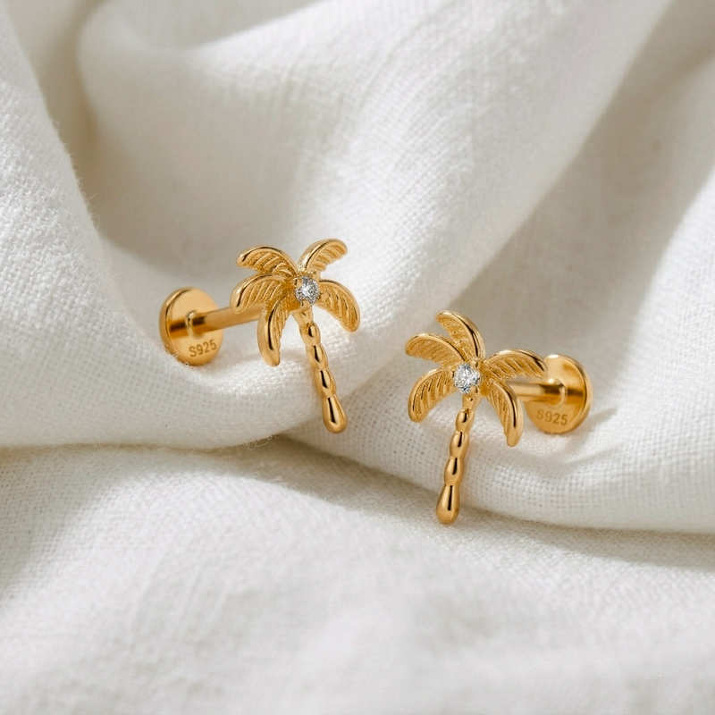 Pendiente Shiny Palm Oro