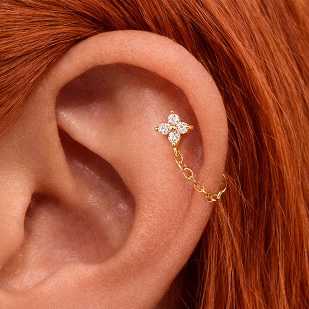 Pendiente Flor Cadena Oro