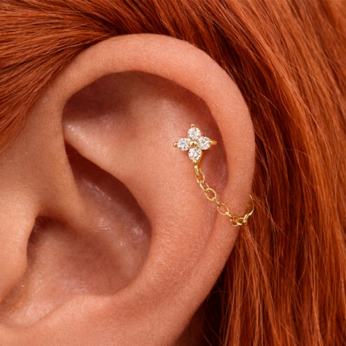 Pendiente Flor Cadena Oro