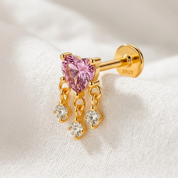 Pendiente Lila Heart Drop Oro