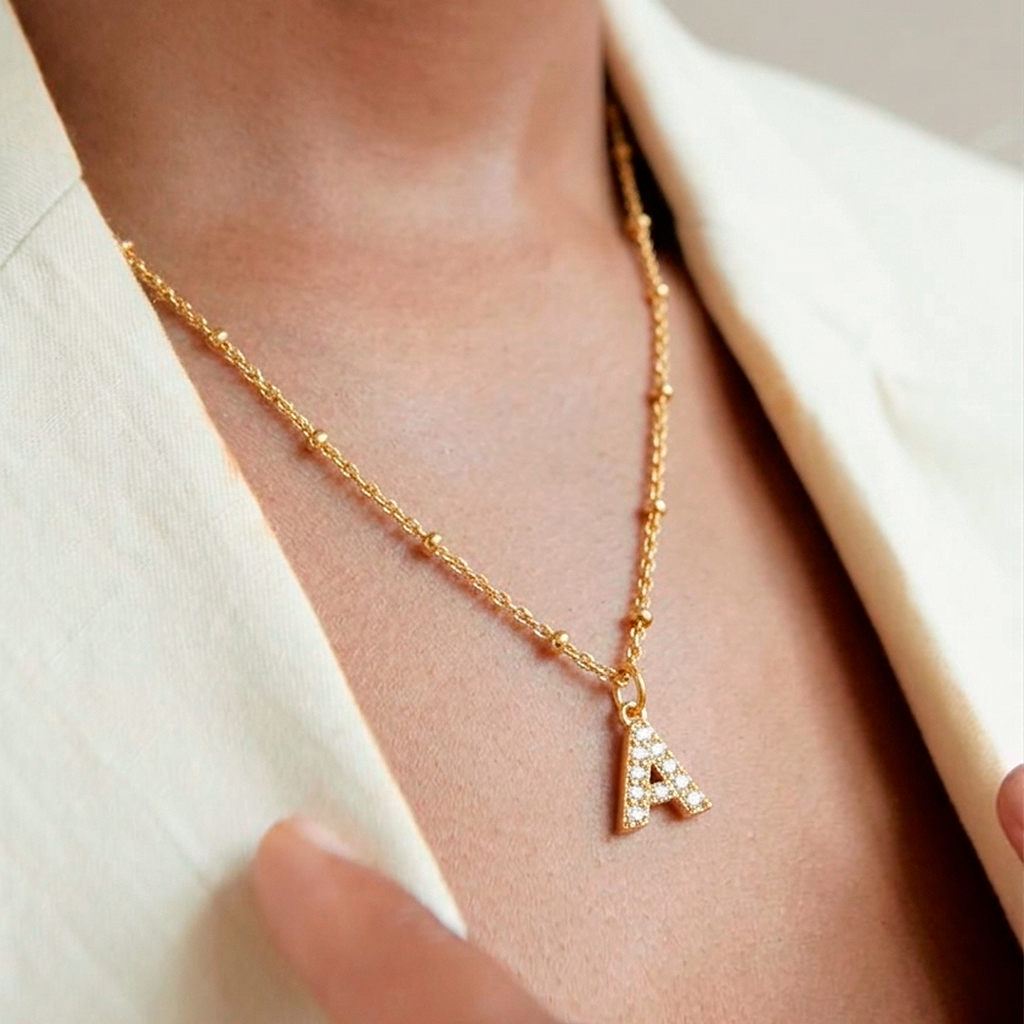 Collar Shiny Inicial Bolitas Oro