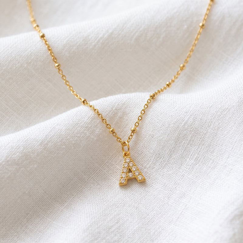 Collar Shiny Inicial Bolitas Oro