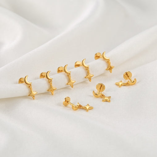 Pendiente Luna y Estrella Oro