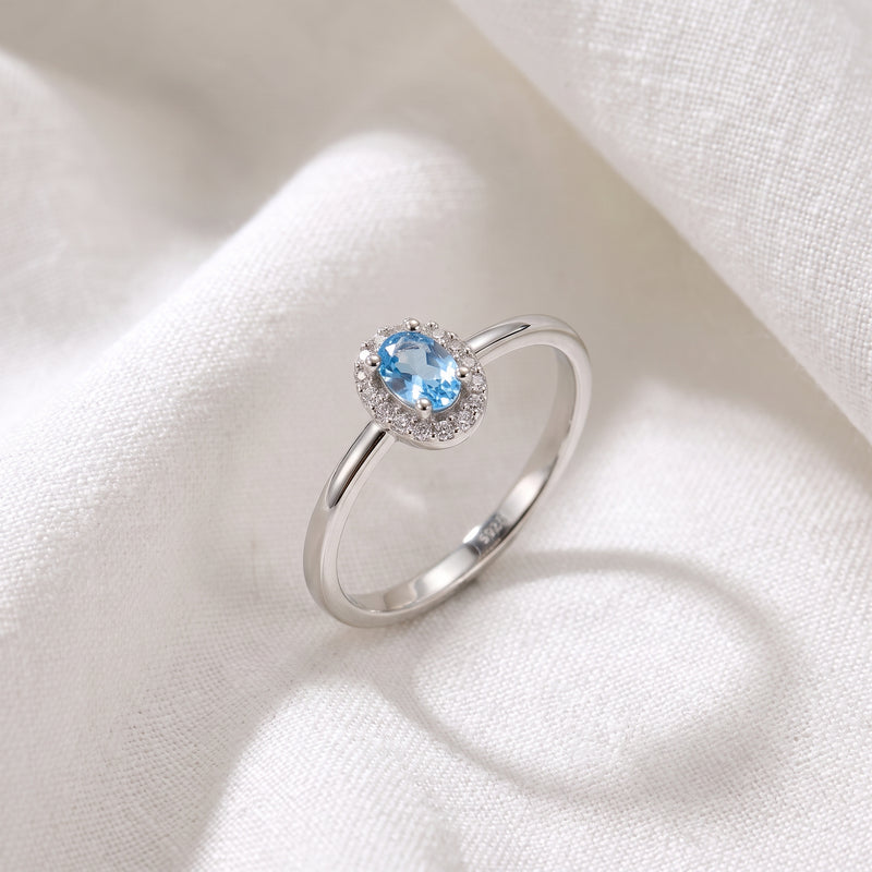 Anello Mini Ovale Celeste Argento