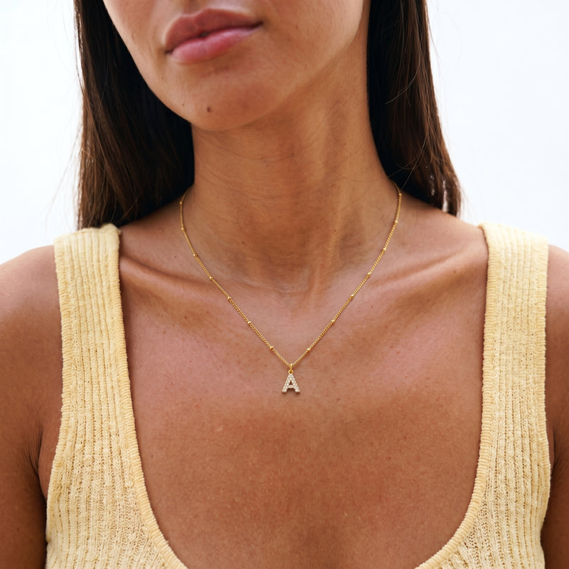 Collar Shiny Inicial Bolitas Oro