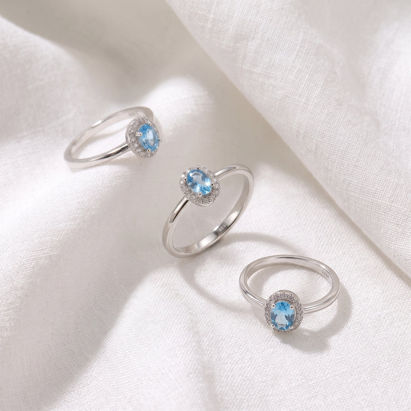 Anello Mini Ovale Celeste Argento