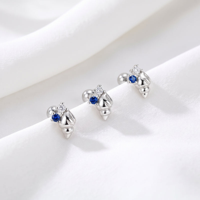 Pendiente Caracola de Mar Azul Plata