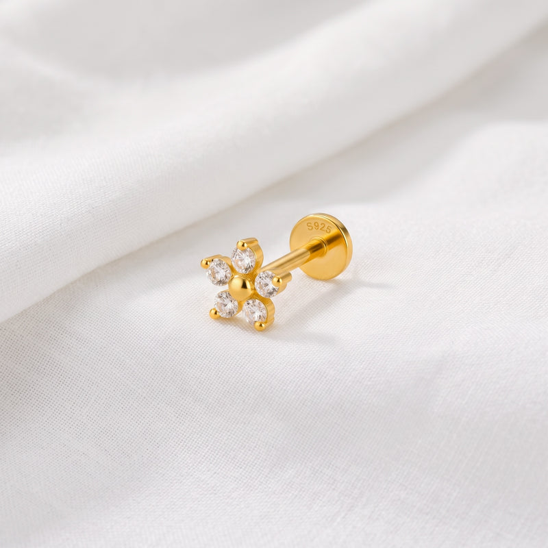 White Daisy Gold Earring