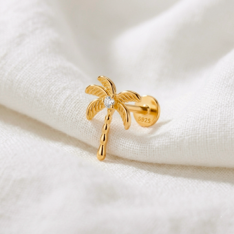 Pendiente Shiny Palm Oro