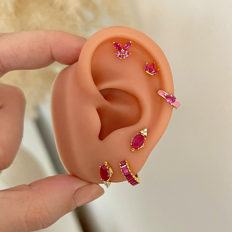 Aros Mini Gota Rosa Oro