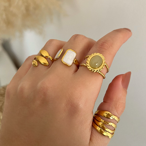 Anillo Rectangle White Drip Oro