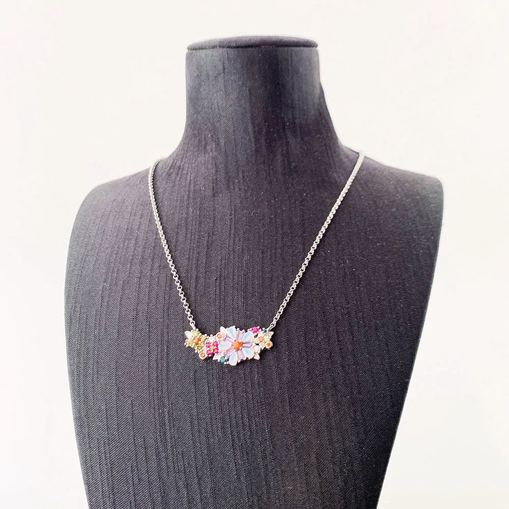 Collar Flores de Colores Plata