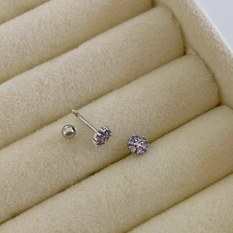 Pendiente Flor Anémona Lila Plata