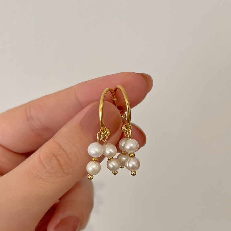 Aros Doble Perla Oro