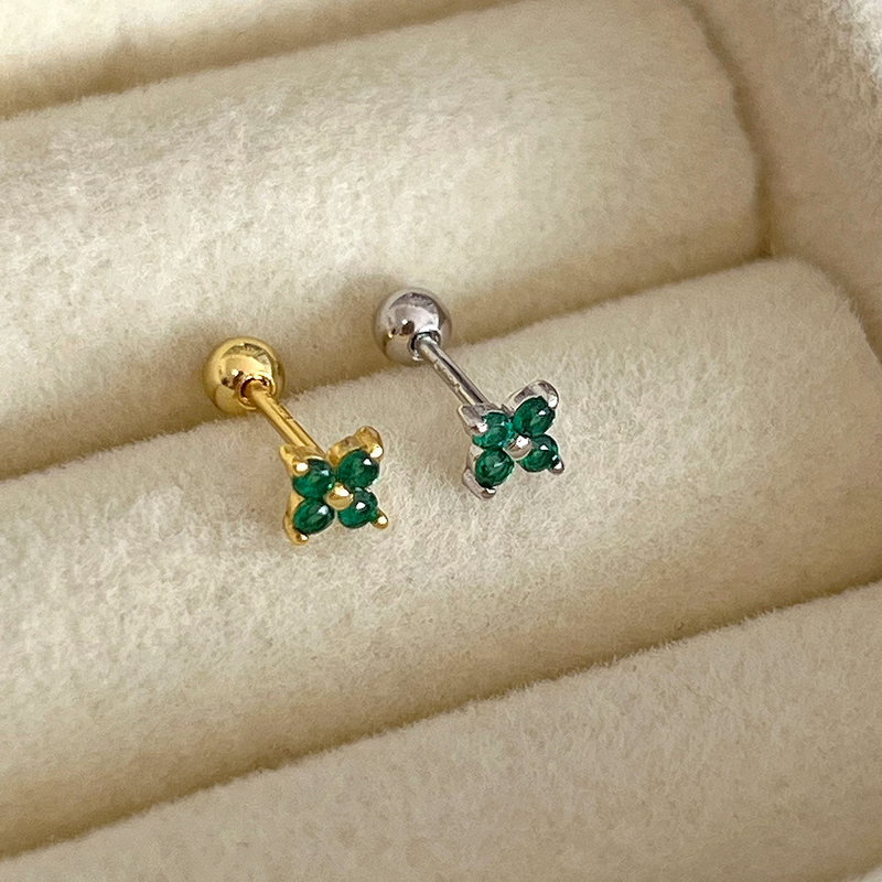 Pendiente Mini Flor Verde Plata