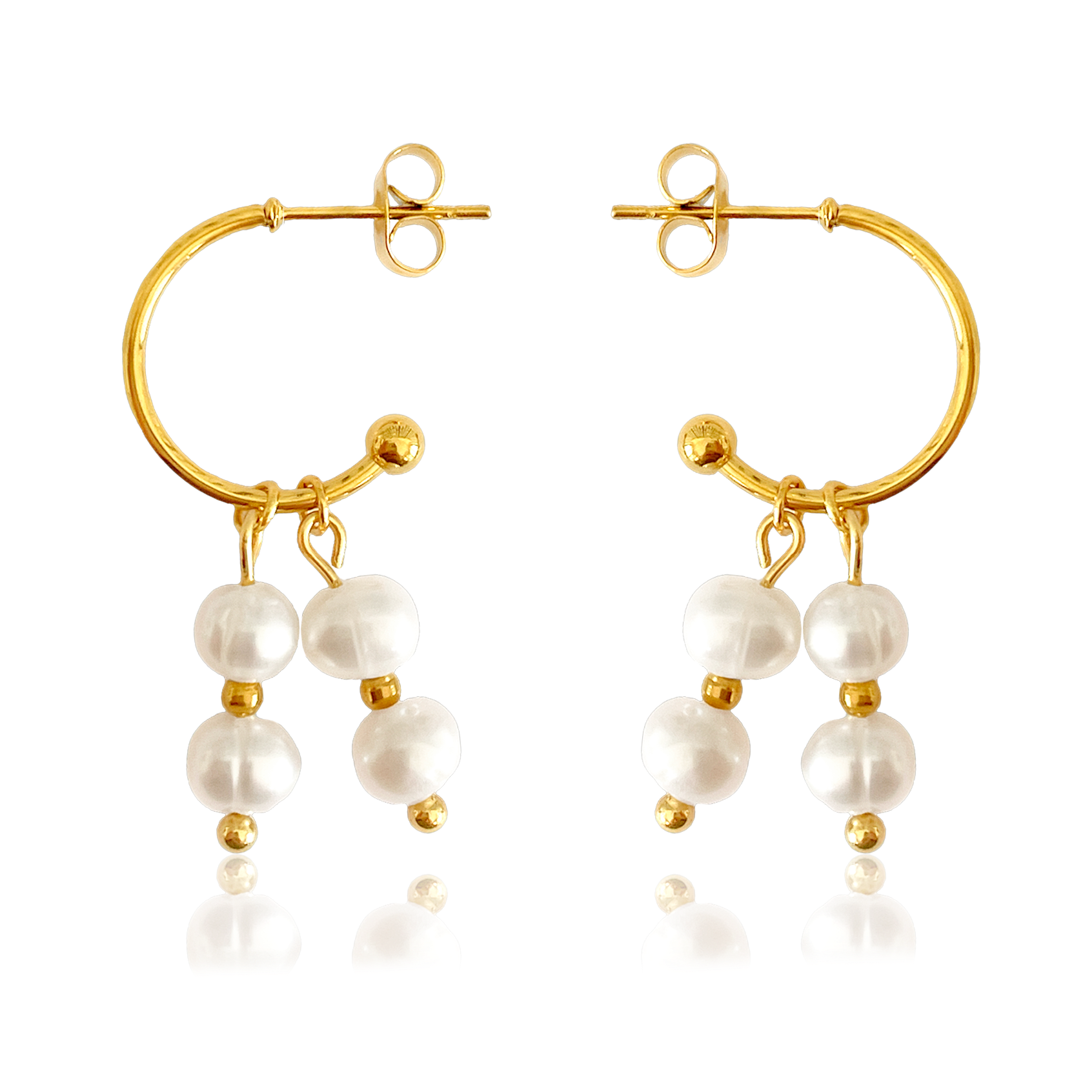 Aros Doble Perla Oro