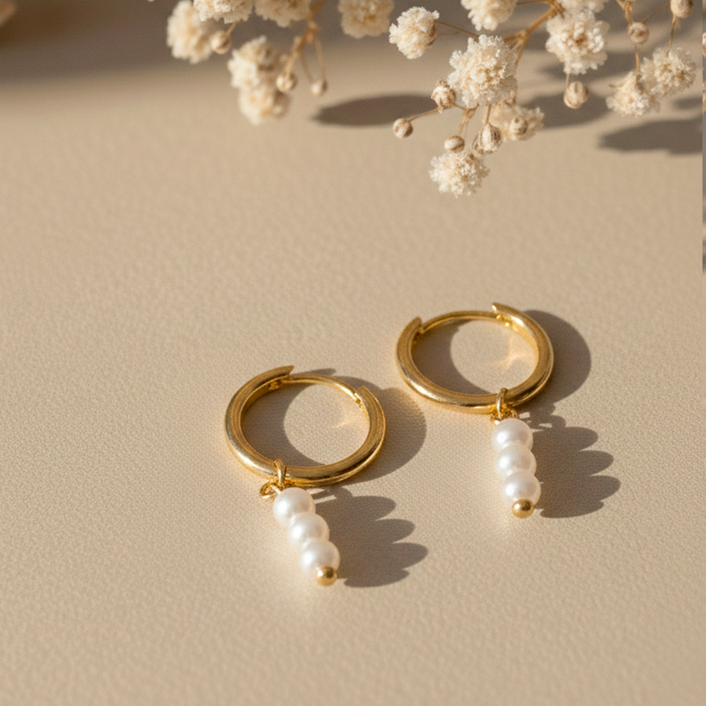 Aros Triple Perla Oro