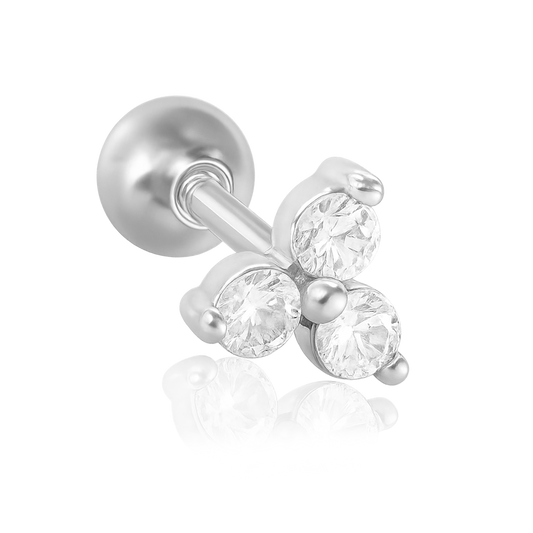 Pendiente Trébol Blanco Plata