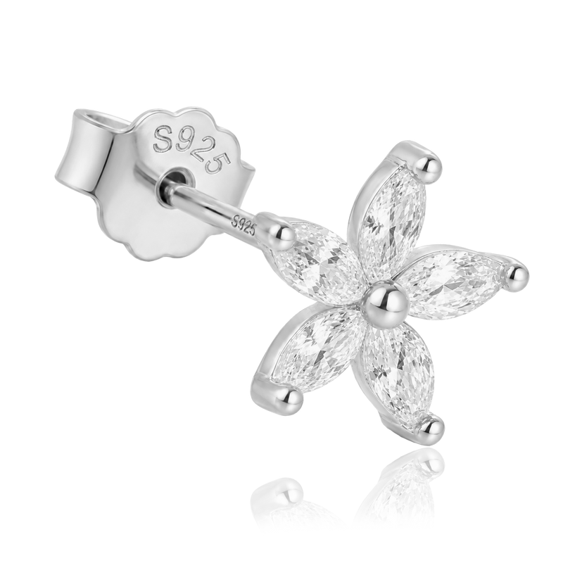 Pendiente Flor Blanca Plata